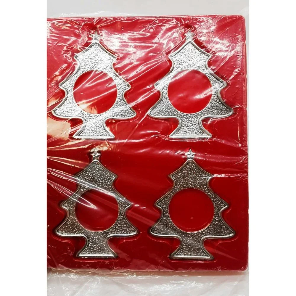 4pc Napkin Rings Silver-Plated Christmas Tree by Wallace Silversmiths